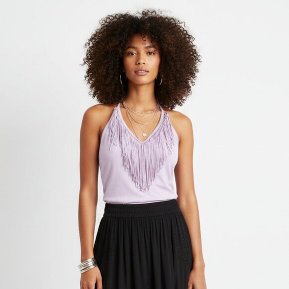 Jessica Simpson Lavender Purple Sleeveless Fringe Halter Top XL - Picture 1 of 6
